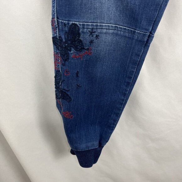 Desigual Denim Joggers Women's Size M Embroidery Girlhoodcore Casual Comfy - Picture 3 of 14